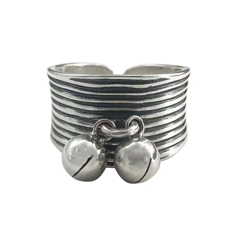 

Certified Dongdaemun Korean Sterling Silver Bell Ring Female Simple Retro Transfer Pearl Thai Silver