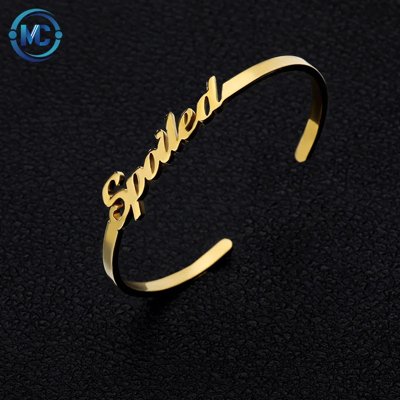 

2021 Drop shipping High Polishing Fashion Customized Name Cuff Bangle bracelet