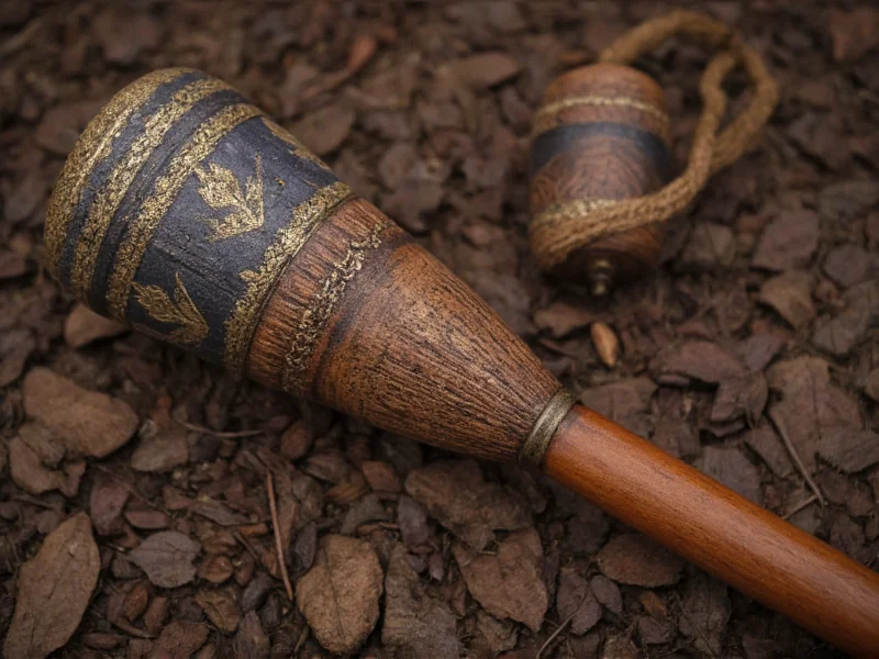 Finished wooden mace replica with historical paint details