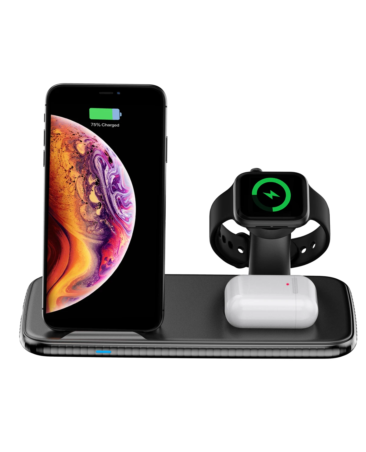 

15W Qi Fast Wireless Charger Stand For iPhone 11 XR X 8 Apple Watch 4 in 1 Foldable Charging Dock Station for Airpods Pro iWatch, Black/white