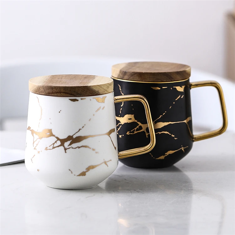 

New arrival custom logo golden handle shiny black ceramic marble coffee mugs for coffee shop, Customized color