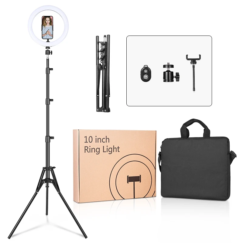 

New 3 Lighting Modes Dimmable Led Ring Light Set With Tripod Phone Holders Wireless Remote For Live Streaming Youtube Make Up, Black