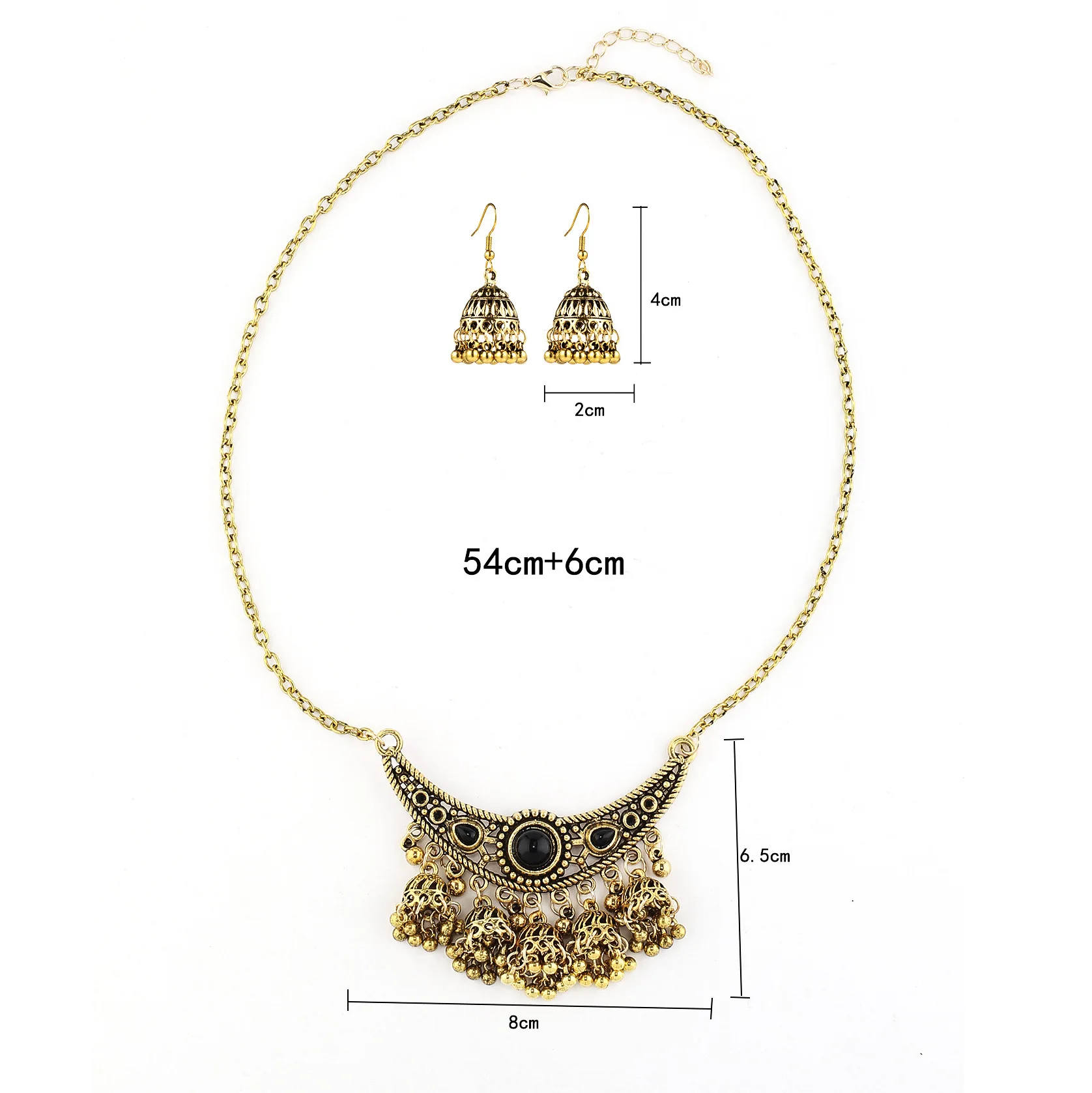 

Wholesale Ethnic Bell Pendant Necklaces And Earrings Sets Personality Gold Large Circle Jewelry