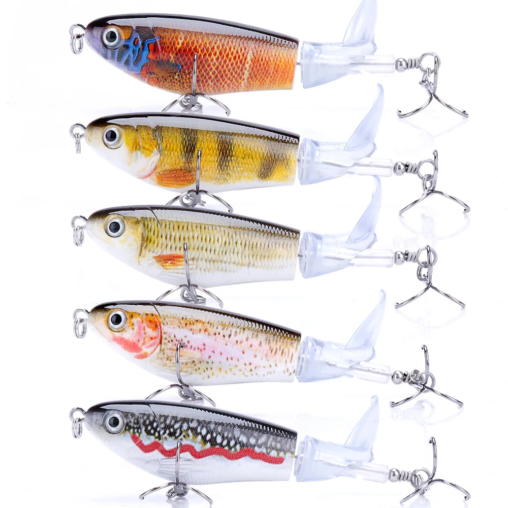 

Whopper Pencil Popper Topwater Fishing Lure Artificial Bait Hard Plopper Soft Rotating Tail Fishing Tackle, Vavious colors