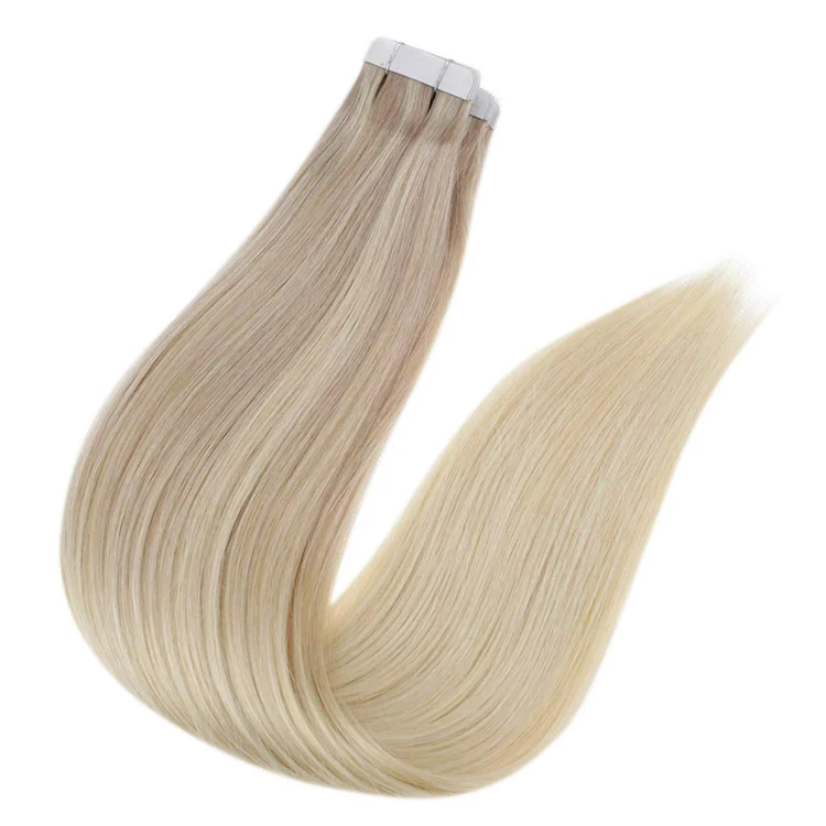 

Moresoo Light Blonde Human Hair Adhesive Tape Long Straight Human Virgin Injected Tape In Hair Extensions, #18/22/60