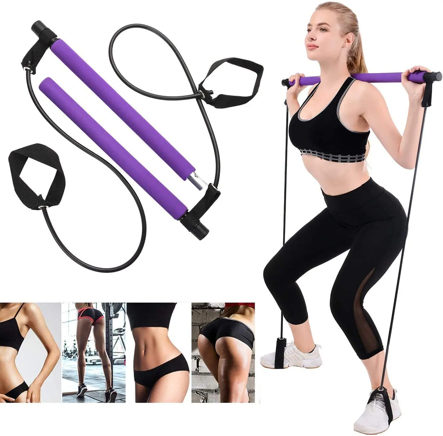 

Portable Pilates Bar Kit with Exercise Resistance Band, Customized color