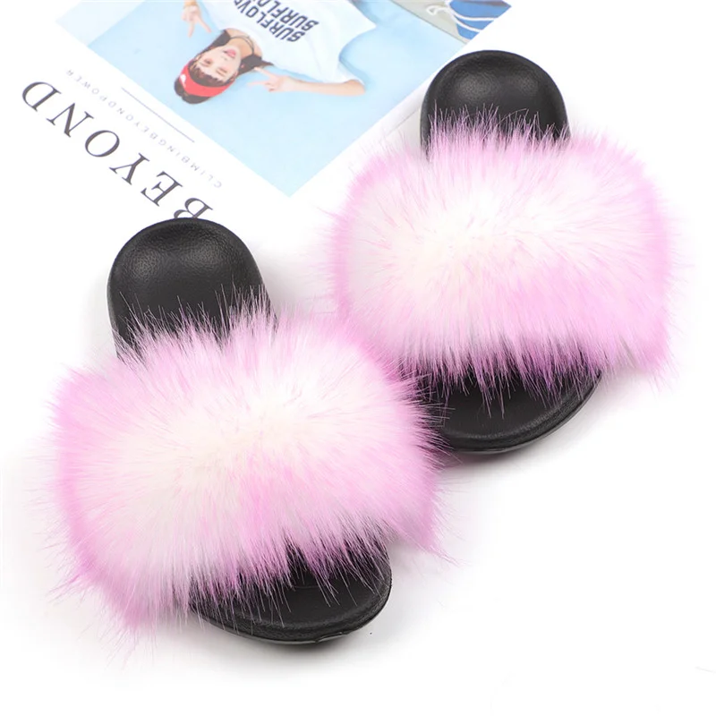 

Custom Logo Faux Fox Fur soft Fashion Slippers For Women Latest Design Sandal Slipper Slides for ladies, As picture