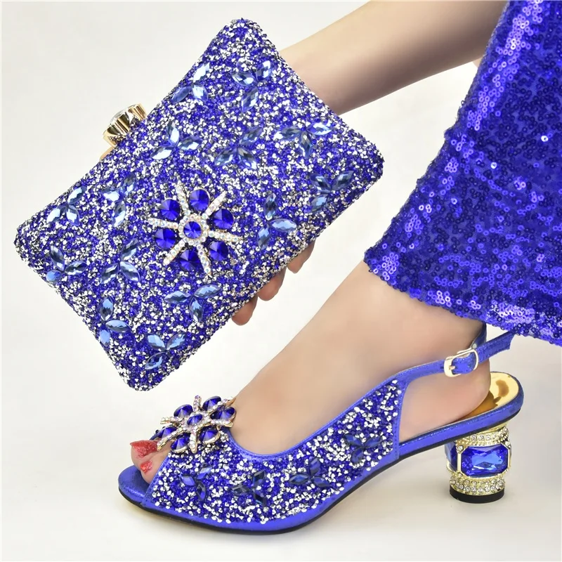 

Newest Shoe and Bag Set Decorated with Rhinestone African Women Matching Italian Shoe and Bag Set for Wedding, Purple,gold,red,orange,royal blue