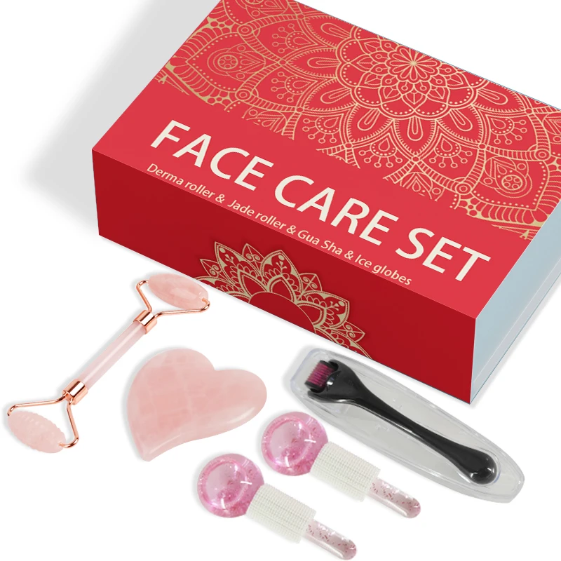 

Hot Selling Press Face Cream Into Skin Facial Cleanser Brush Silicone Ice Roller Jade roller, Pink rose quartz