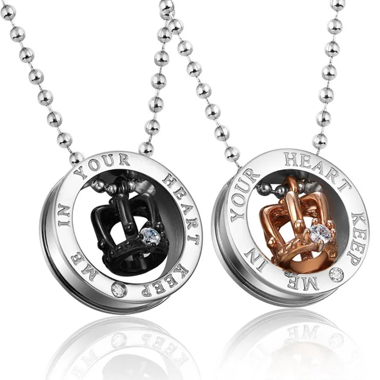 

2021 New Wholesale Personality Necklace Classic Crown Rhinestone Titanium Steel Couple Necklace, Picture shows