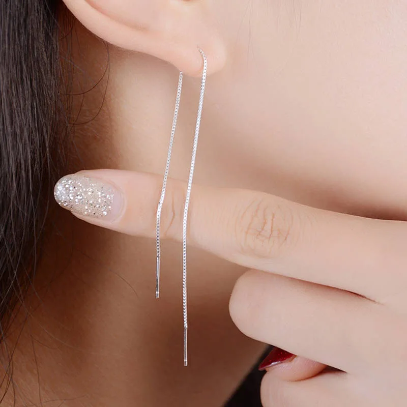 

Fashion 925 Sterling Long Tassel Chain Ear line Minimalist Earrings Simple Bar Drop Earrings Wire For Women, As the picturs