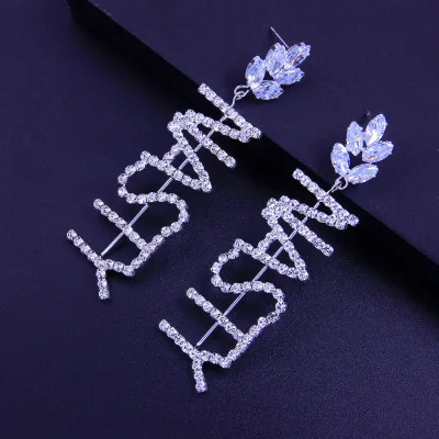 

2021 Sailing Bling Bling Full Diamond Gold Silver Plated Drop Earring Inital Letter Nasty Drop Earring