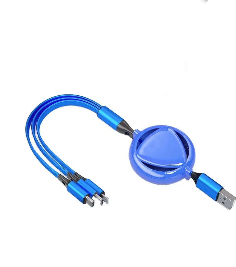 

New product heart-shaped shell charger 3 in 1 charging cables, Red/black/pink/dark green