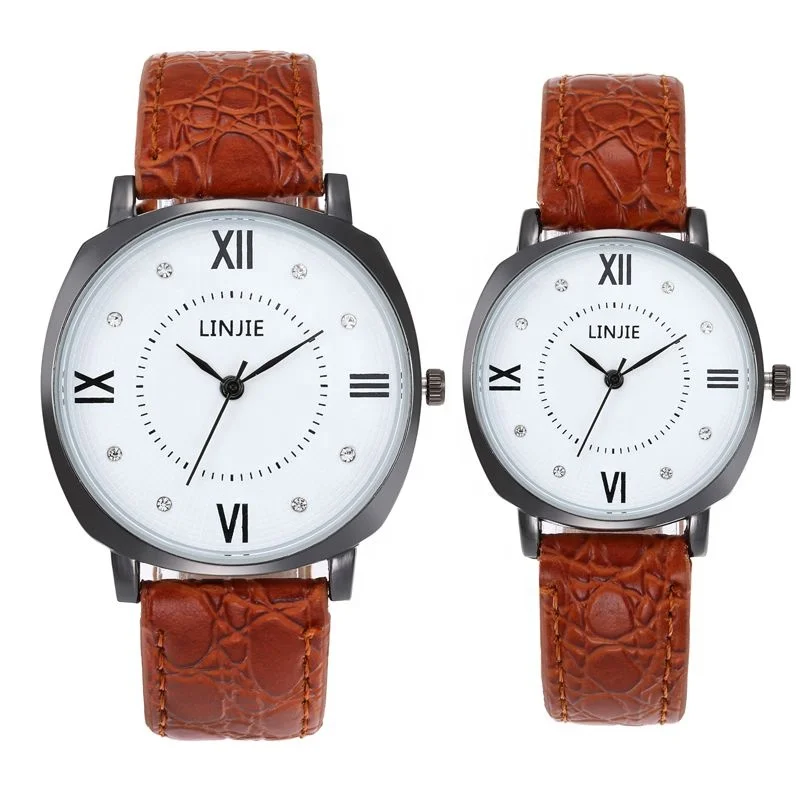 

920495 Lover's Fashion Simple Quartz Wristwatch Couple Clock Leather Four Roman Word Scale Couple Watches