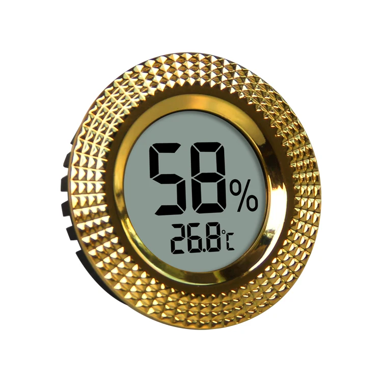 

Small Digital Thermometer Hygrometer Monitor Indoor Outdoor Humidity Meter Gauge for Cigar Box, Golden and black