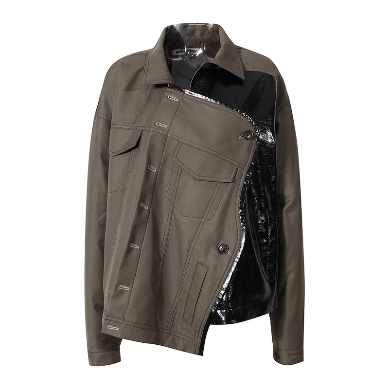 

New design Women Jackets And Coats 2020 Winter Cotton Leather Cool Jackets Irregular Padded Jacket Women, Graygreen