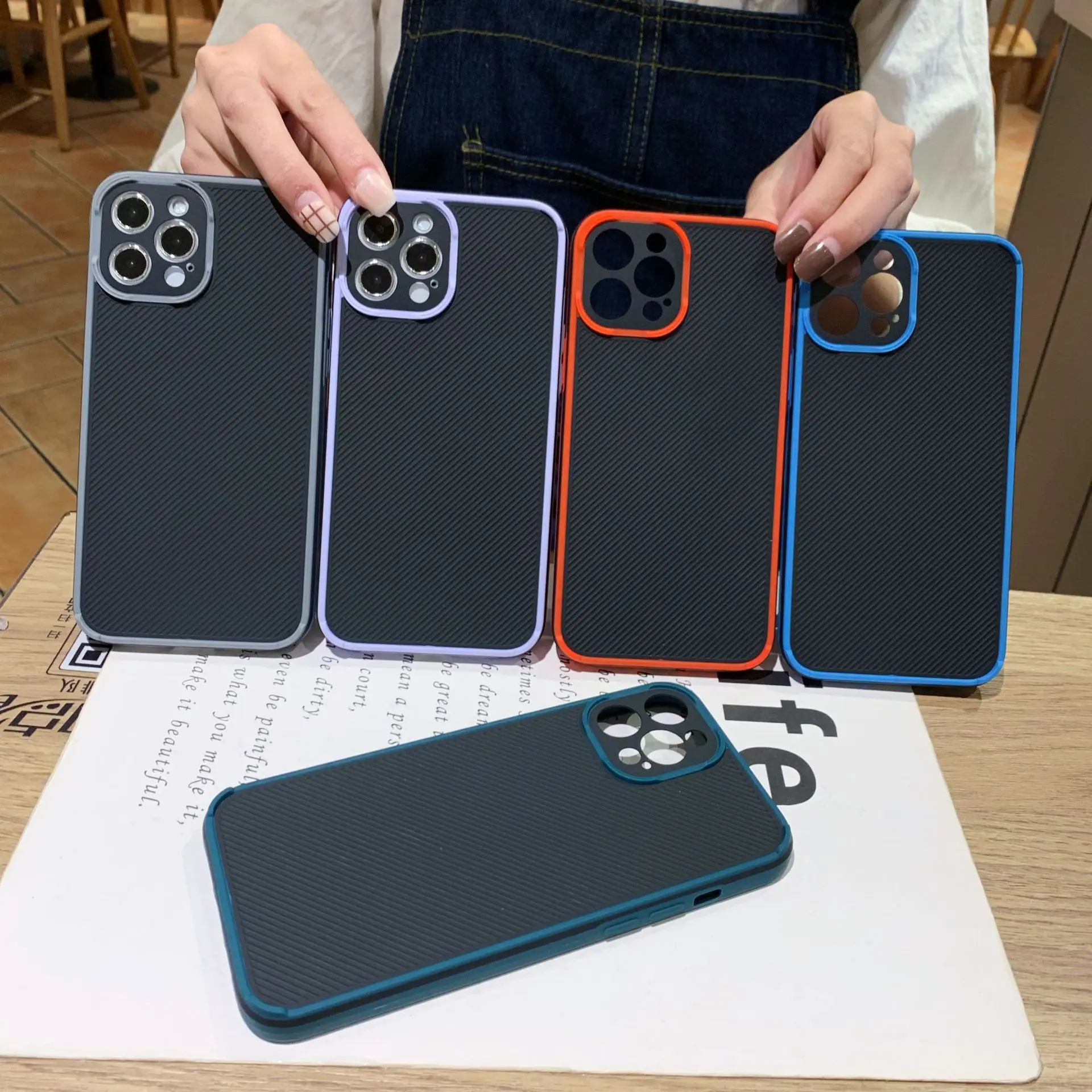 

Fashion Double Color Carbon Fiber Silicone Mobile phone Case For iPhone 11 12 13 Pro Max Xs Max Back Cover, As picture shows