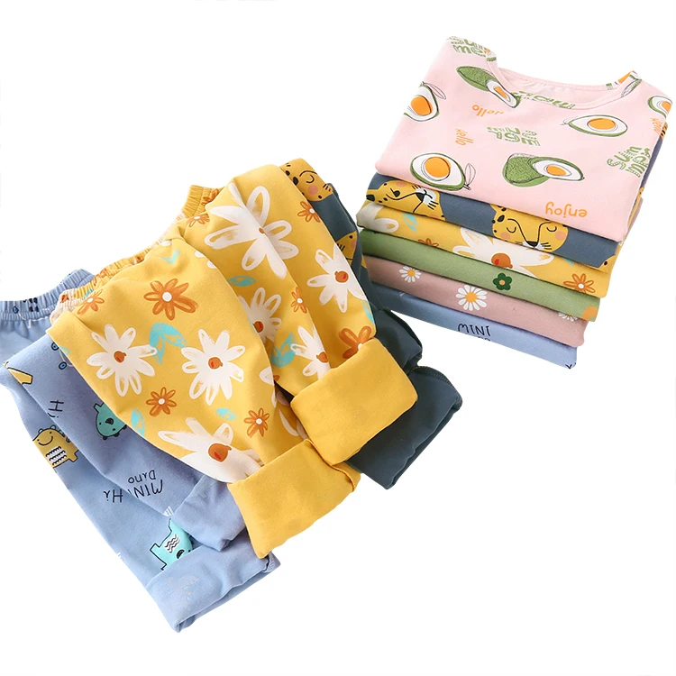 

2021 Custom New Style Kids Pajamas 100% Organic Cotton Clothing Baby Boys' Girls Sets Kid Clothes Set Cartoon, Blue kids sets