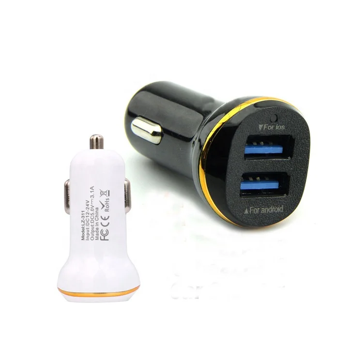 

5V 2A Dual Port Mini USB Car Charger Quick Charge Car-charger for iPhone 11 Samsung Xiaomi HTC Huawei, Black white