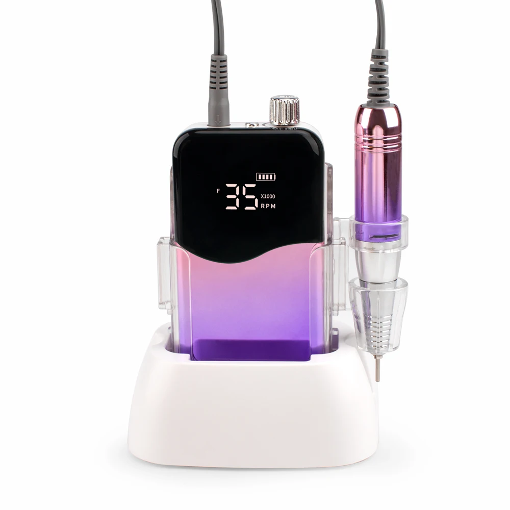 

Hot Sale Gradient Purple color Cordless 45W High Power E-File Nail drill Machine Professional Portable Desktop Rechargeable dock