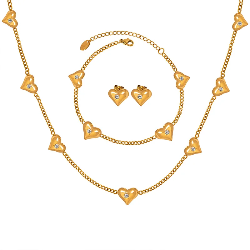 

Joolim Jewelry 18K Gold Plated Love Heart Zirconia Dainty Necklace Bracelet Set Stainless Steel Jewelry Wholesale Tarnish Free