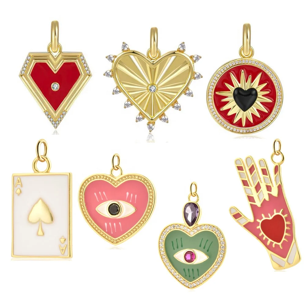 

FUAMAY 2021 Fashion Designer Pendants & Charms Colorful Enamel Heart Charm Colgantes Bisuteria, Platinum/customized color