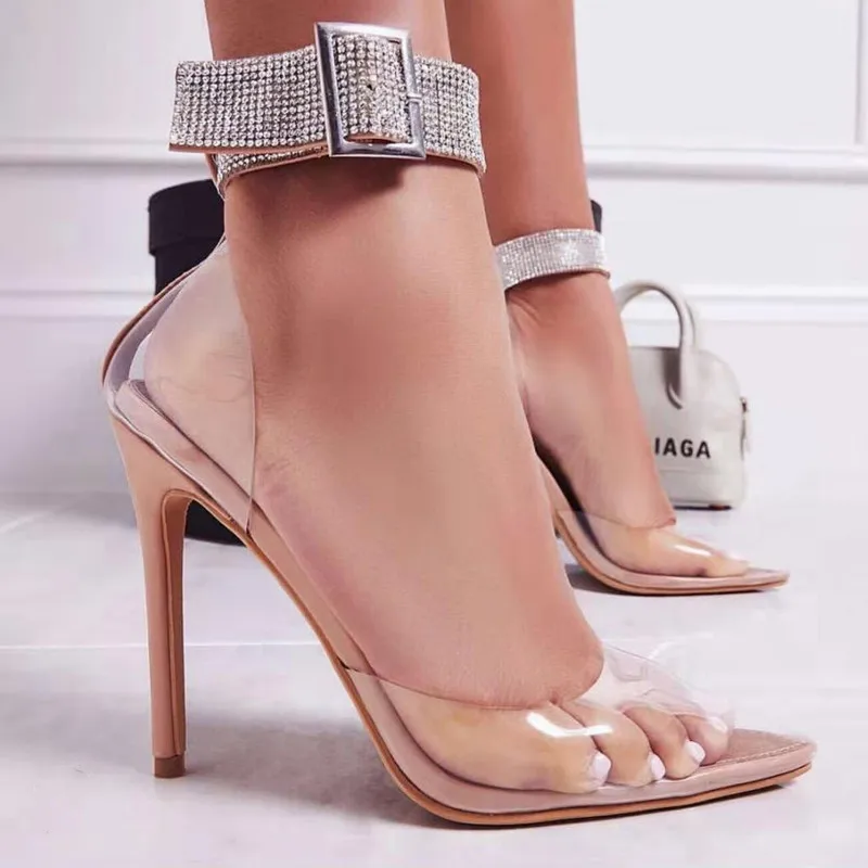 

PDEP fashion elegant sexy square heel 12 cm big size42 open-toe high heel women dress shoes high heel sandals, Transparent