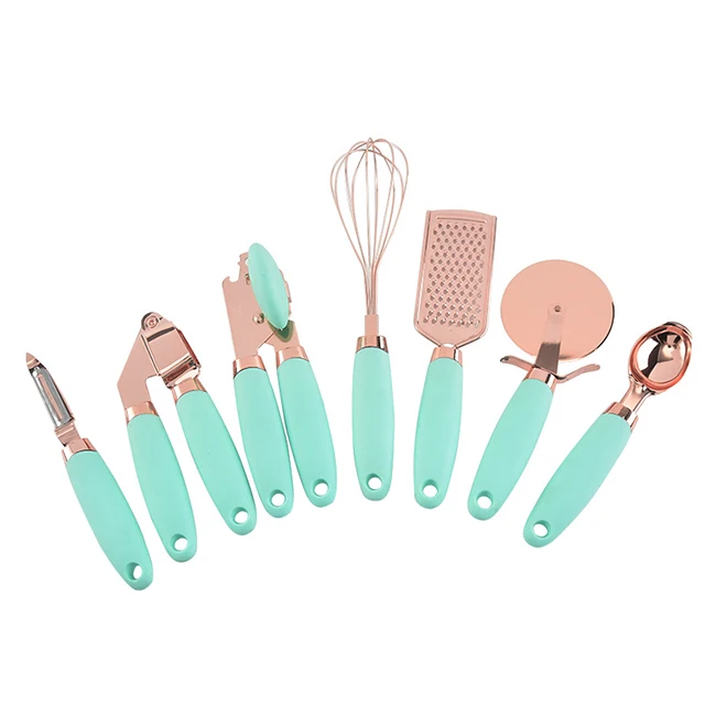 

Premium Stainless Steel Kitchen Accessories 7 Pcs Rose Gold Gadget Utensil Sets with Soft Touch Handles, Gray, green,black,blue,yellow,white, pink