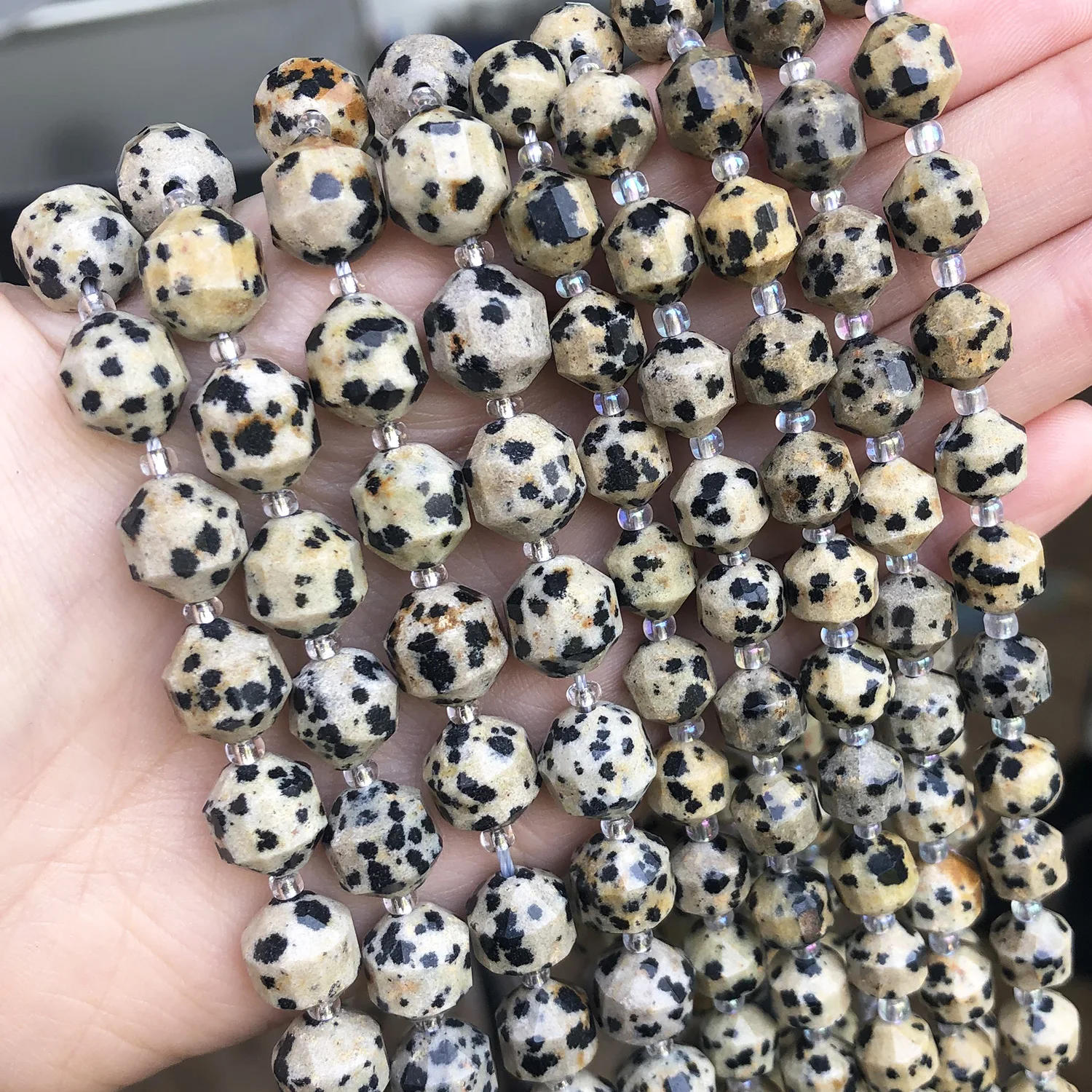 

Wholesale 8/10MM Olive Shape Faceted Yellow Spot Jaspers Stone Loose Beads for Jewelry Making DIY