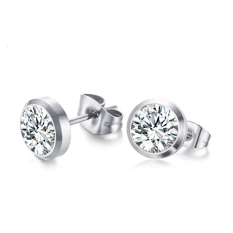 

Wholesale Sample Designer Stainless Steel 8mm Small Round Zircon Stud Earrings For Women Fashion Jewelry