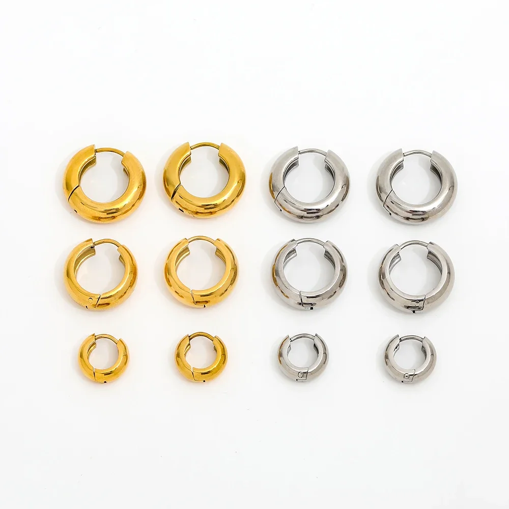 2021 High Quality Trendy Earring 18K PVD Gold Plated Chunky Smooth  Women Stainless Steel Hoop Earrings Jewelry Wholesale
