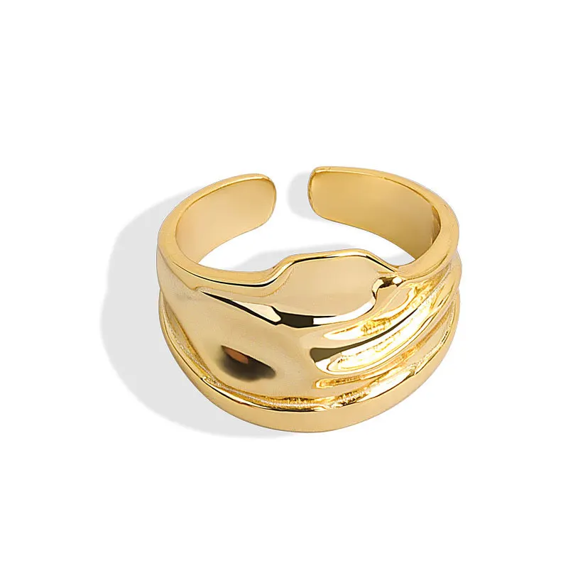 

Rings Luxury Adjustables Gold Irregular Sterling Silver 925 Wave Gold Plated Ring