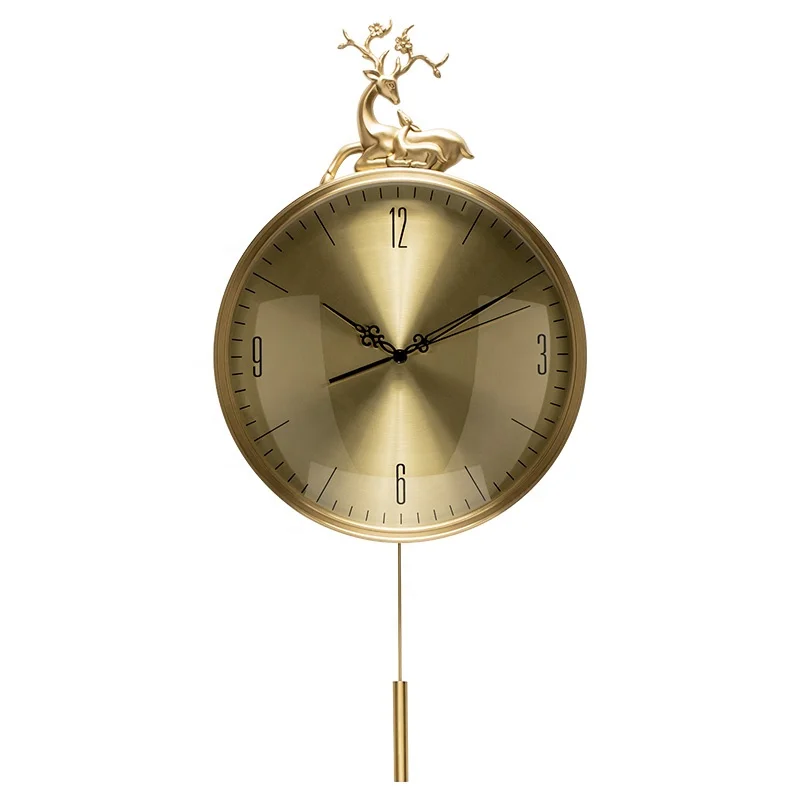 

2021 Light luxury Creative Copper Deer head Swing wall clock living room dining room home fashion clock, Colorful