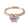 8mm round DEF color center moissanite 18k rose gold knife edged diamond ring for wedding with moissanite accents