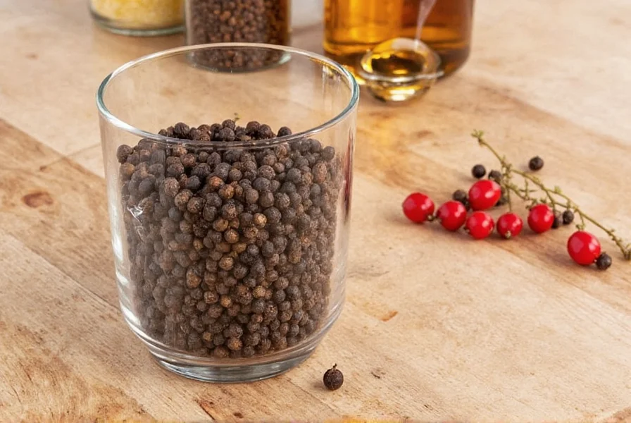 Close-up of black peppercorns at various stages of drying process showing color transformation