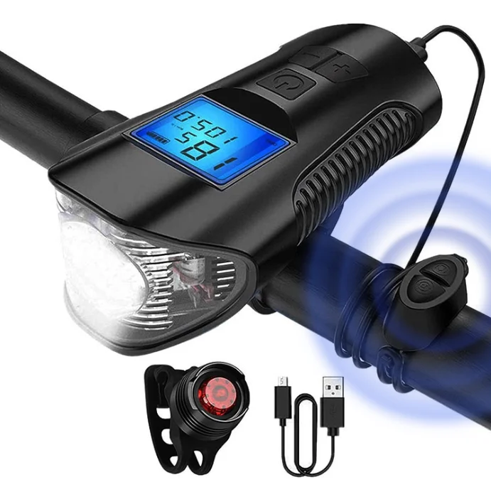 

1000 Lumen Led Bicycle Lamp Waterproof Horn Smart USB Rechargeable Bike Light Set, Black