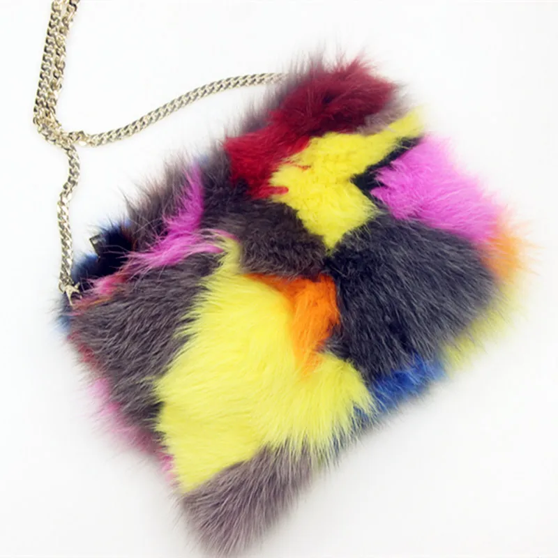 

New Design Ladies Colorful Fur Handbag Women Fur Handbag Real Fox Fur Bag