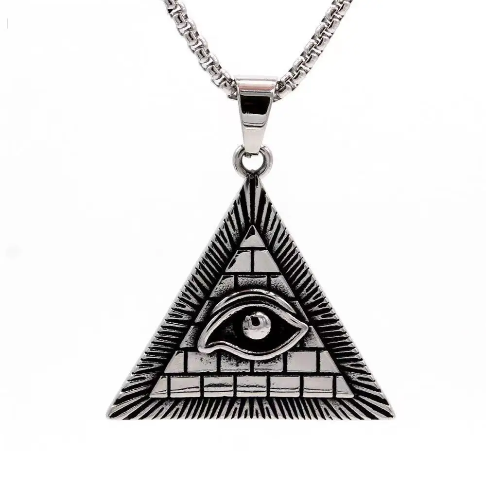 

Egyptian pyramid triangle eyes men's Titanium Steel Pendant Necklace