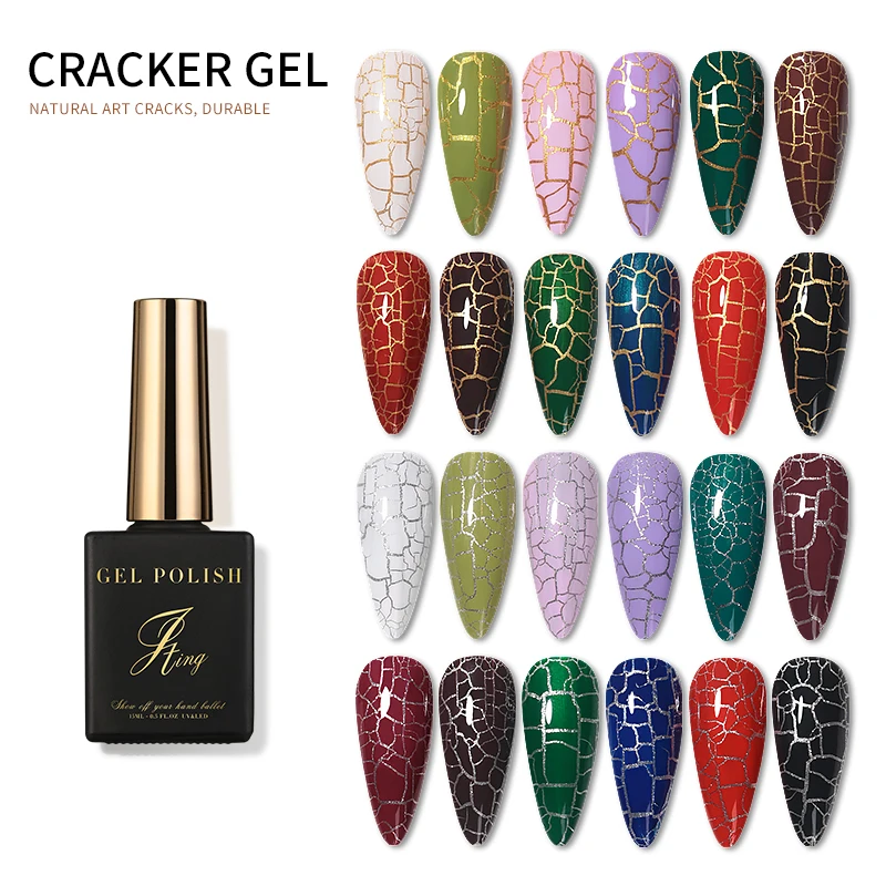 

Fashion thick coating crack effect cracker crackle gel nail art polish with white base sliver and golden primer effect