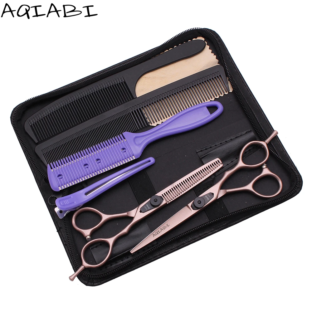 

Hair Cutting Scissors Set Professional 5.5" 6" AQIABI 440C Thinning Scissors Hairdressing Scissors Barber Set Rose Gold A9015, Silver