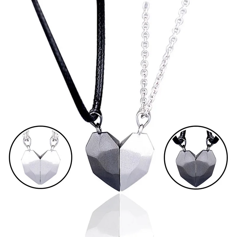 

2Pcs Magnetic Couple Necklace Lovers Heart Pendant Distance Faceted Charm Necklace for Women Valentine's Day Gift 2021, Picture shows