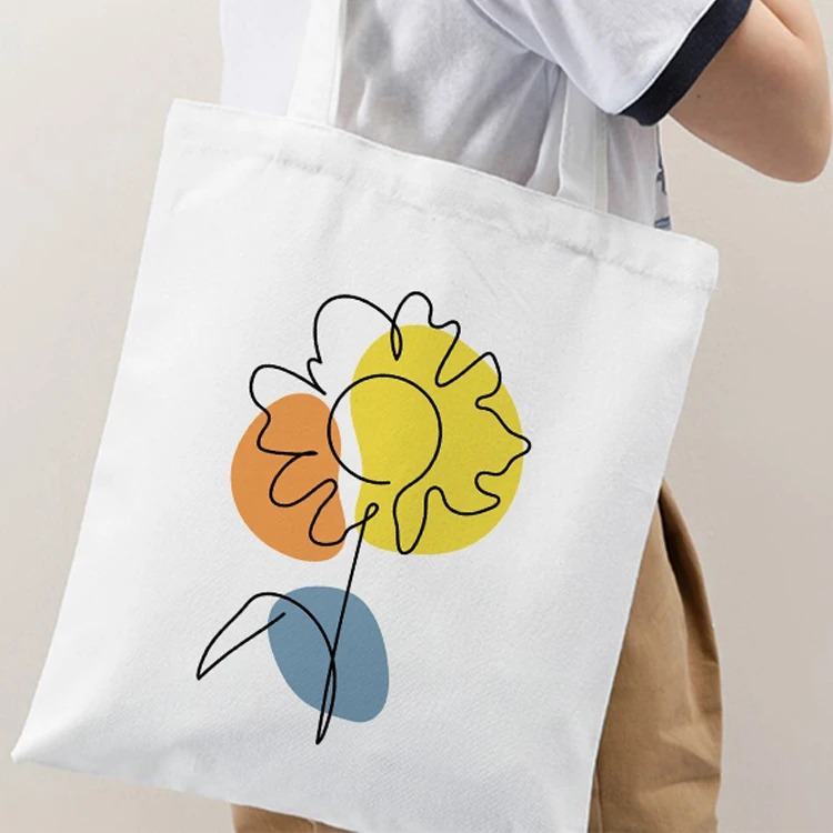 

Eco Handbag Tote Reusable Customized Logo Women's Canvas Shopper Flower Print Female Cotton Cloth Shoulder Bag, Customized color