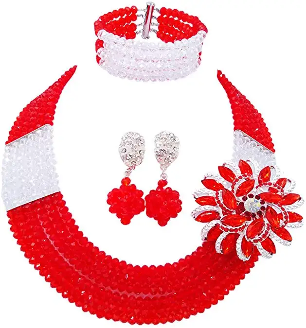 Nigeria Wedding African Lady Beads C-Chain Necklace Bracelet Earrings Party Jewelry Sets