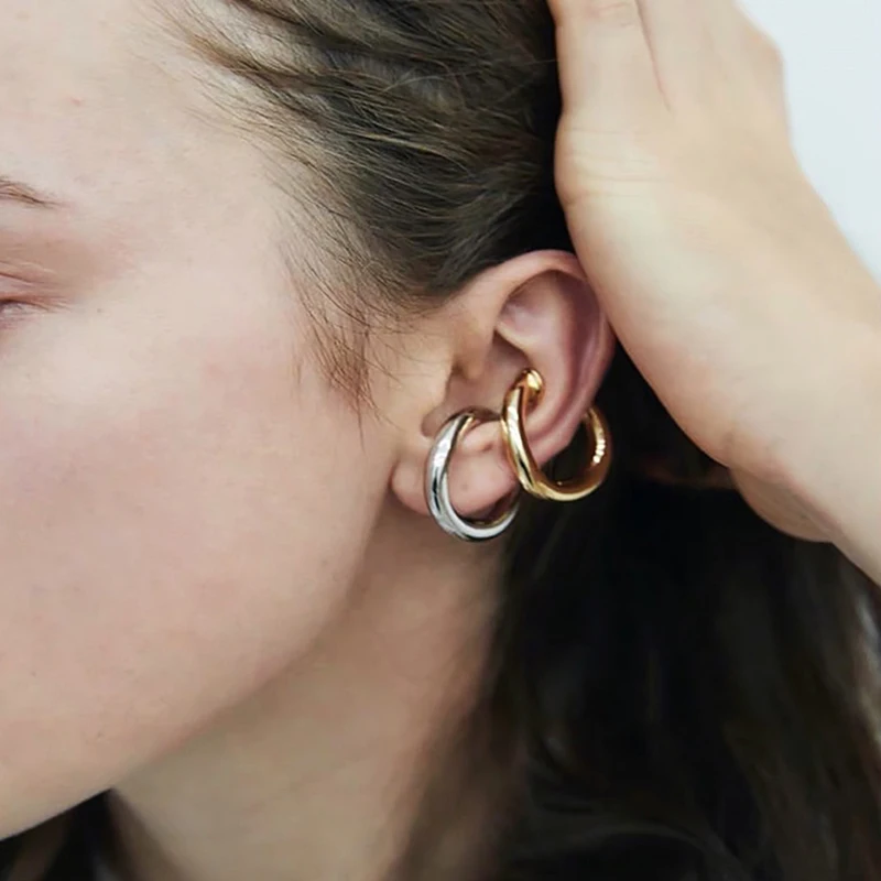 

Trendy Solid Gold Cartilage Earrings Geometric Circle Ear Cuff Durable Purpose Simple Clip Earrings Without Piercing