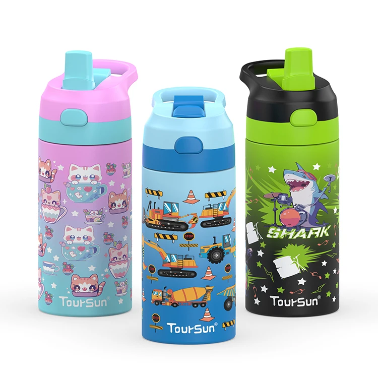 Custom Vacuum Thermos Kids Stainless Steel Water Bottle With Dual Lid