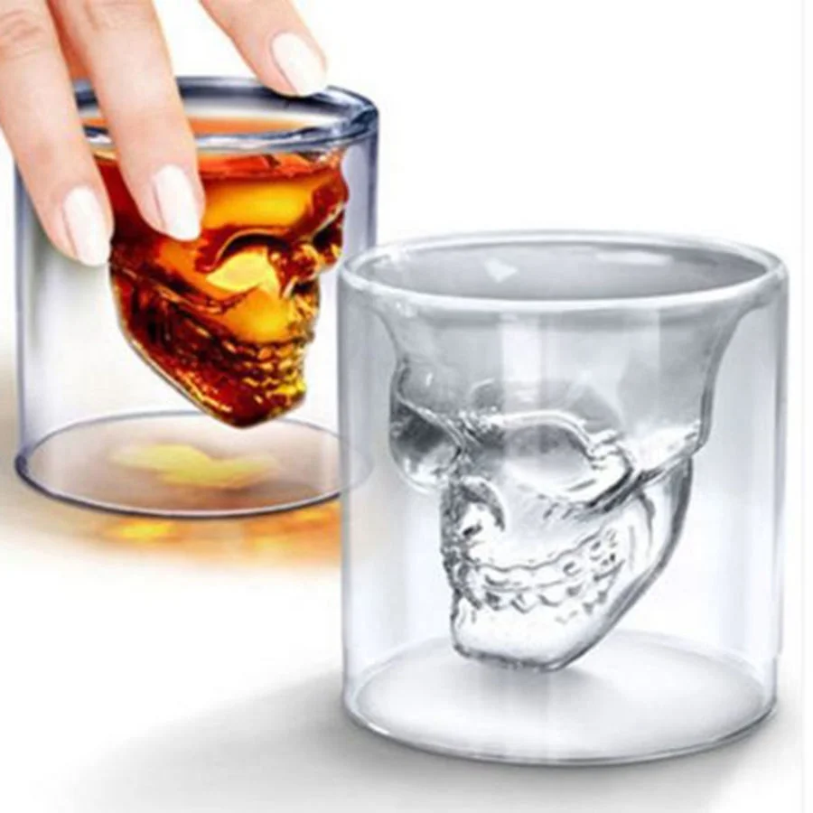 

Heat Resisting Borosilicate Skull Shaped Double Wall Wine Whiskey Shot Glass Cup, Clear
