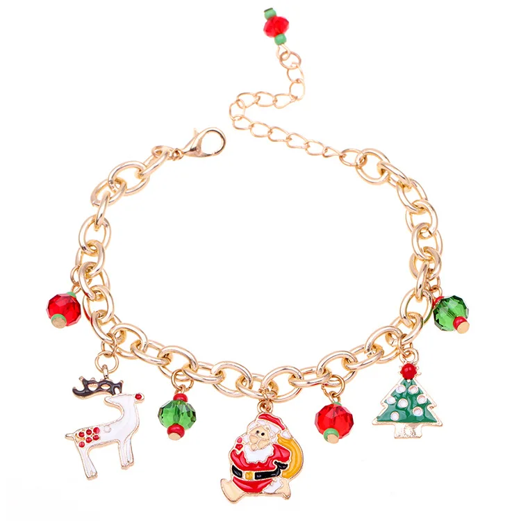 

2020 New Christmas Santa Claus bracelet Alloy Dripping Christmas Tree Elk Bracelet Gift, As picture