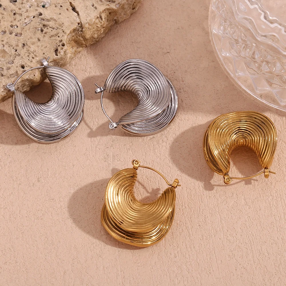 

2024 New Arrivals Engraved Hoop Earrings Gold Plated Jewelry Tarnish Free Stainless Steel Earrings