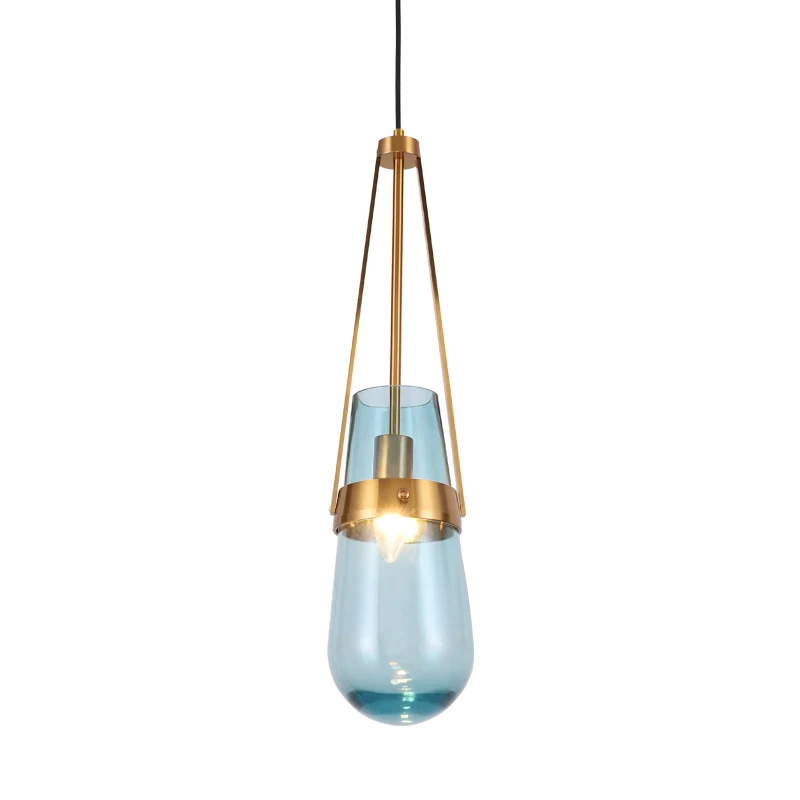 Restaurant decorative kitchen hotel blue gold simple iron hanging lamp lighting nordic glass led modern pendant light