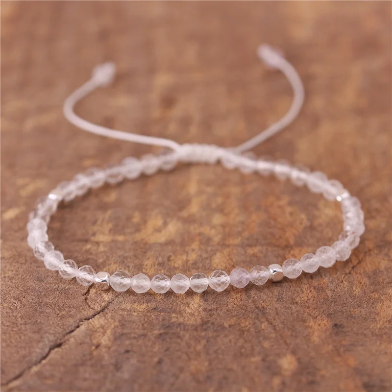 

Boho Natural Stone 4mm Clear Quartz Beads Bracelet Yoga Healing Stacking Minimalist Dainty Bracelet Women Gift Jewelry Wholesale